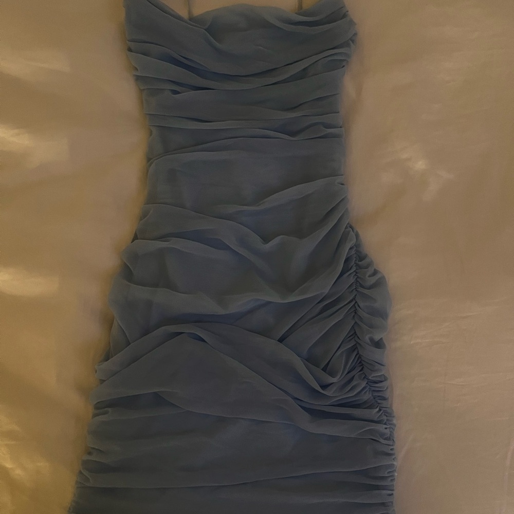 Elegant Blue Ruched Dress